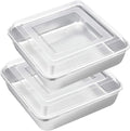 E-far 8 x 8-Inch Baking Pan with lid, Square Cake Brownie Baking Pans Stainless Steel Bakeware Set of 2, Non-toxic & Healthy, Easy Clean & Dishwasher Safe - 4 Pieces(2 Pans + 2 Lids)