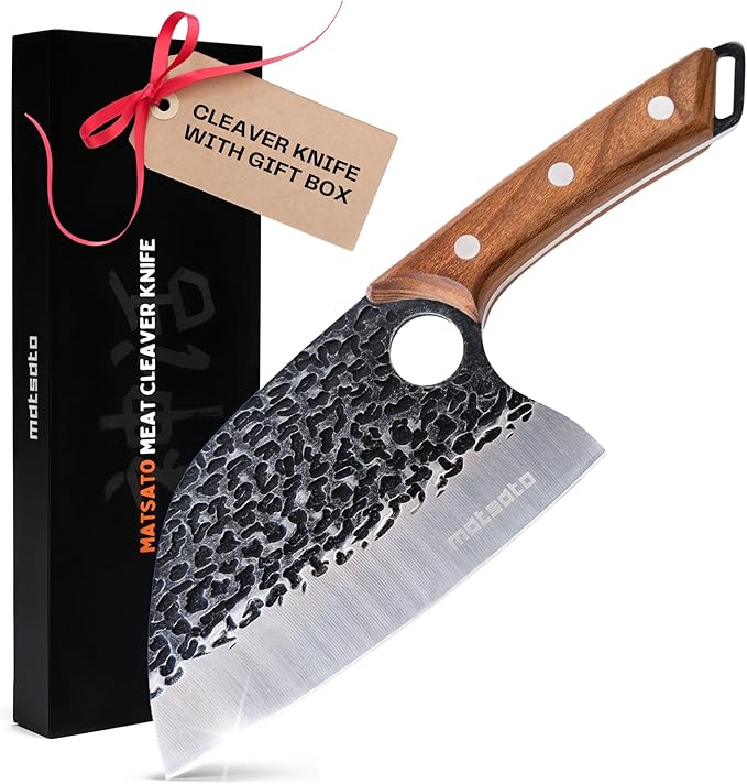 Matsato Cleaver Knife – Japanese Steel Cooking Butcher Knife for Meat & Vegetables Chopping, 5.8 Inch Kitchen Knife, Christmas Kitchen Gift for Men & Women