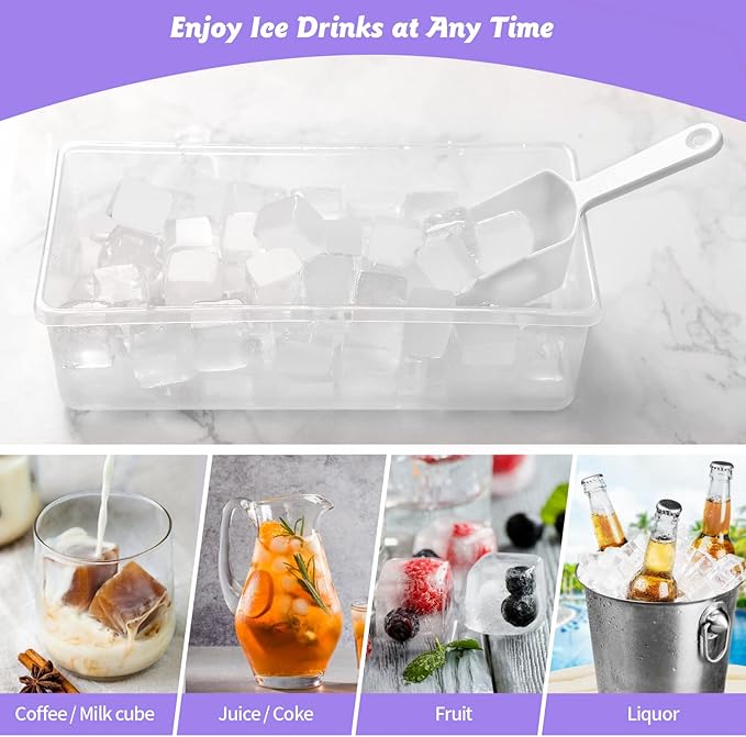 Silicone Ice Cube Tray with Leak-Proof Lid & Storage Bin for Freezer – BPA-Free 36-Piece Nugget Ice Molds, Spill-Resistant Cover & Ice Scoop Container Cover