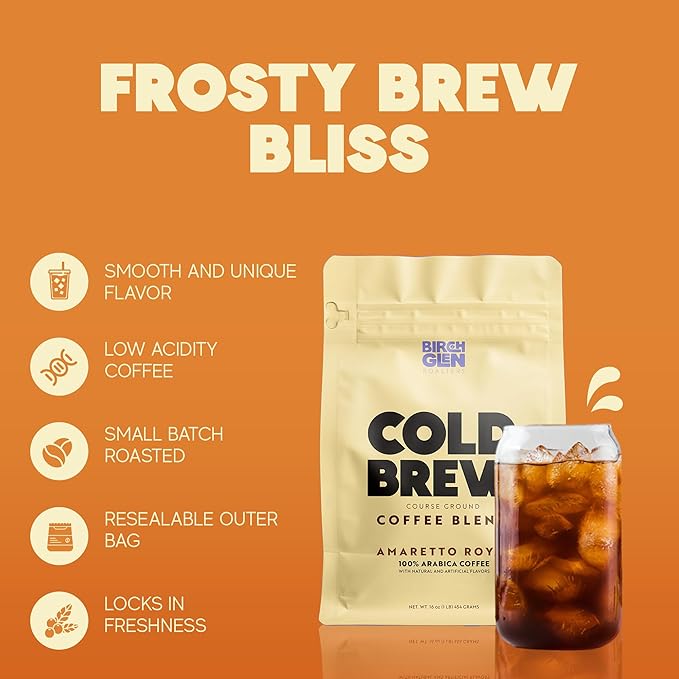 Birch Glen Roasters Cold Brew Coffee | Flavored Coarse Ground Coffee | Artisanal Roasting | 100% Arabica |1 LB Bag | Raspberry Linzer Cookie
