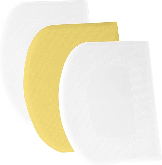 SURDOCA Dough Scraper Bench Scraper - 3P 8.3x5.5" Plastic Flexible Bowl Scraper, Sharp Edge & Angles Cake Scraper. Non-Slip Bakeware Decorating Tools Sculpting & Modeling Tools - White+Blue+White