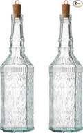 Bormioli Rocco Set Of 2 Country Home Fiesole Bottle, 24-ounce With All Natural Cork Lid, Blue-green Tinted Star Glass, Elegant And Floral Design Made In Italy.