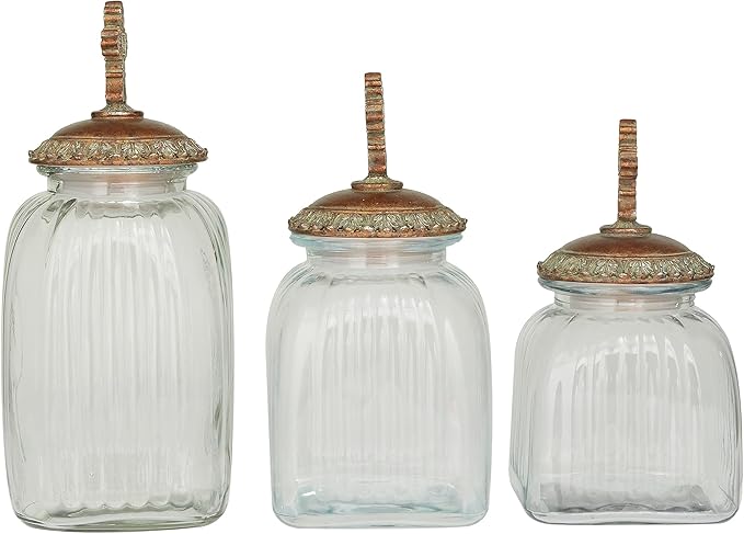 Deco 79 Glass Round Decorative Jars, Set of 3 15", 13", 11" H, Clear