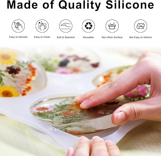 Deep Round Resin Coaster Molds, 6 Cavity Thicken Round Silicone Coaster Molds for Epoxy Resin, DIY Crafts, Bouquet Preservation,Home Decoration