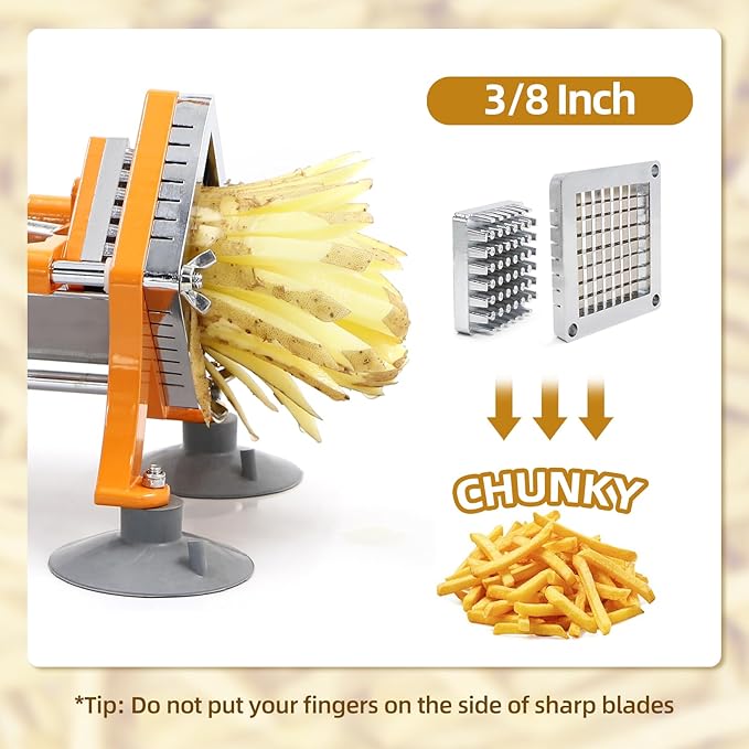 French Fry Cutter Commercial Potato Slicer with Suction Feet Complete Set, Includes 3/8", Orange