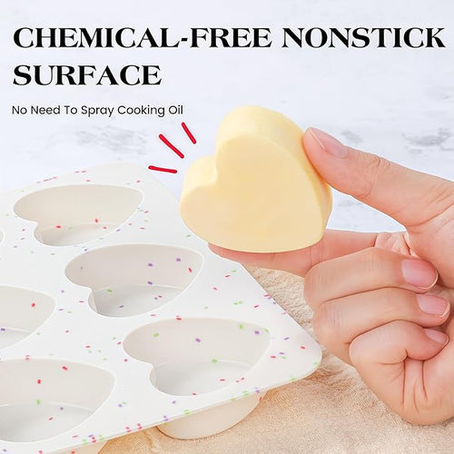 2 Inch Small Heart Shaped Silicone Molds for Chocolate, Candy, Cake, Soap (Set of 2, Cream)