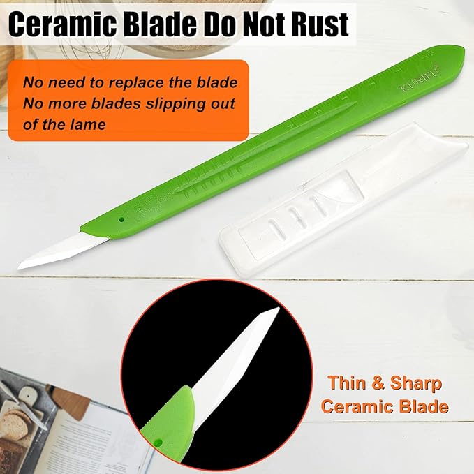 KUNIFU Bread Lame Bread Scoring Tool for Sourdough Scoring, Ceramic Scoring Knife for Bread Baking, Bread Scorer with Protective Cover, for Homemade and Bakery Use, Green