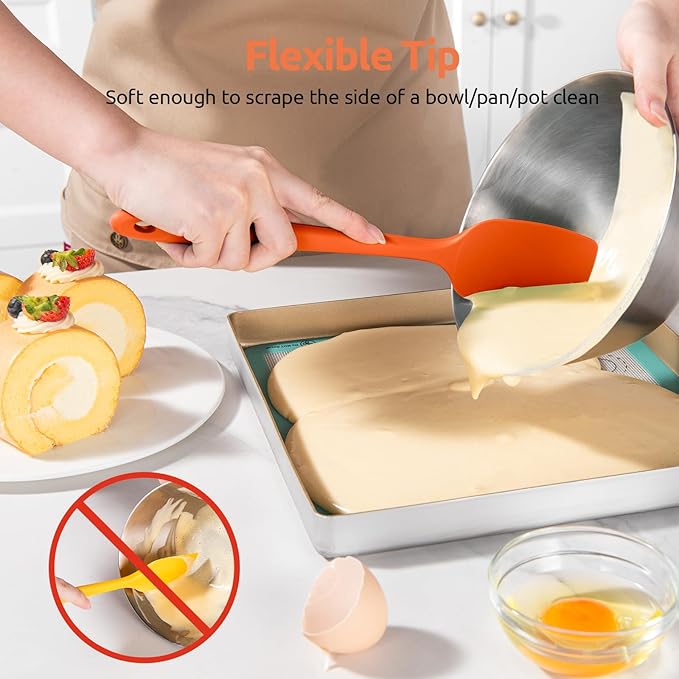 U-Taste Silicone Spoon Spatula Set, 600ºF High Heat Resistant Food Grade Flexible Rubber Scraper, Integrated Cooking Mixing Baking Kitchen Utensils Set of 3 for Nonstick Cookware (Orange)