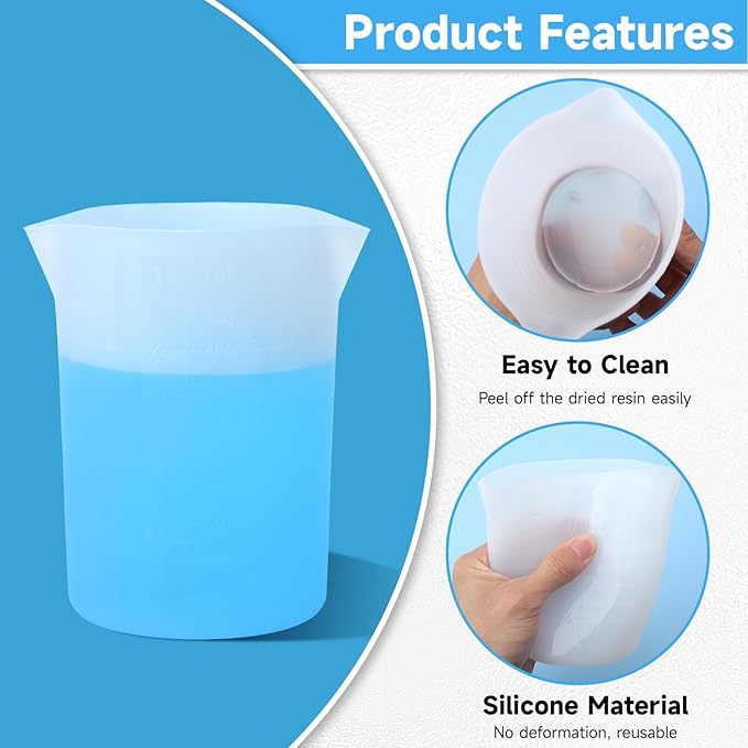 Gartful 450ml Large Silicone Measuring Cups, 15OZ Reusable Squeeze and Pour Resin Cups for Epoxy, Casting Molds, Slime, Craft Art Projects, Cup Making, Waxing, 4 Packs