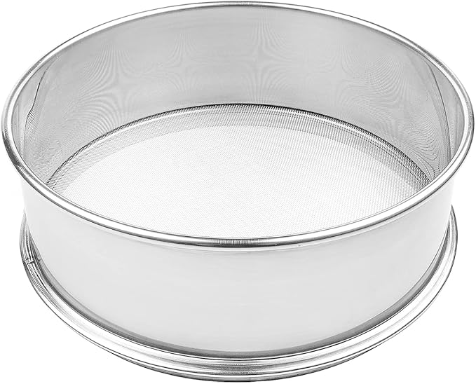 Stainless Steel Flour Sifter Fine Mesh Round Flour Sieve for Baking 9.5" Diameter x 2.5" High; 30 Mesh (Hole Size 0.6mm)
