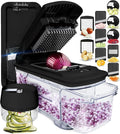 Fullstar All-in-1 Vegetable Chopper and Mandoline Slicer for Kitchen - Cheese Grater, French Fry Cutter, Cheese Slicer - Bonus Handheld Spiralizer Included (6 in 1, Black)