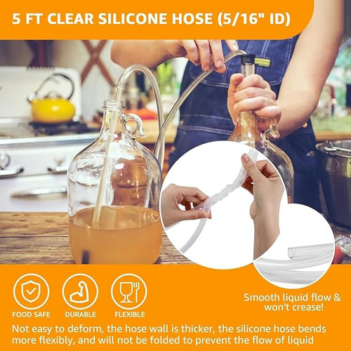 3/8" Auto Siphon 2 Pcs Racking Canes Beer Bottle Siphon Pump Hand Pump Siphon for Gallon Jugs, Wine, Beer, Mead, or Kombucha with 5Ft Food Grade Silicone Hose Fermentation Kit Wine Making Supplies