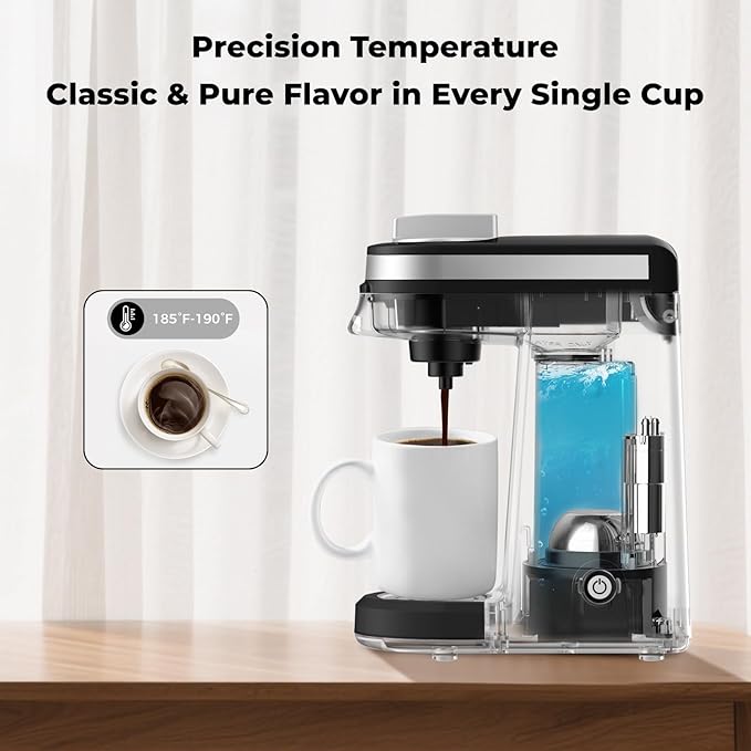 CHULUX Single Serve Coffee Maker for K Capsule and Ground Coffee, Single Cup Coffee Machine, Black