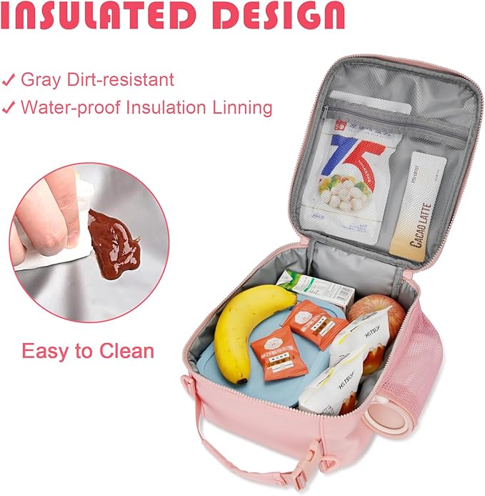 Initial Insulated Lunch Bag for Girls Kids, Back to School Gift, Reusable Leak-proof Lunch Box with Adjustable Strap for School Daycare Travel Picnic (Pink,P)