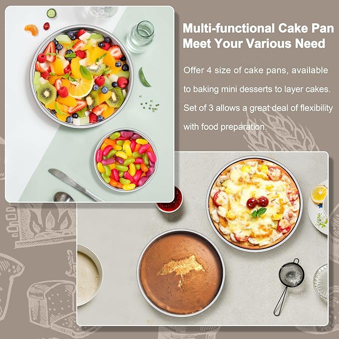 Homikit Mini Round Cake Pan Set of 2, 4 Inch Stainless Steel Small Baking Pans, 2” Deep Layer Smash Cake Tins, Oven & Dishwasher Safe，Non-Toxic & Healthy