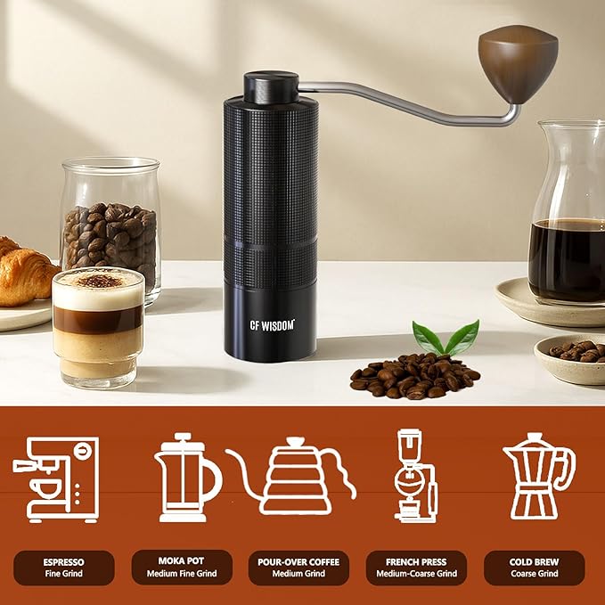 Manual Coffee Grinder with Adjustable Grind Setting -420 Steel Burr Hand Grinder for Espresso, French Press, Pour Over -Portable Coffee Bean Grinder for Travel, Office, Gift