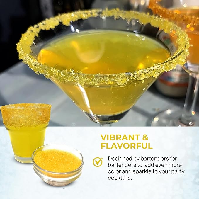 Snowy River Yellow, Cocktail & Margarita Sugar Rimmer - Vibrant Color Glass Rimming Sugar with Medium Crystal Texture - 8oz