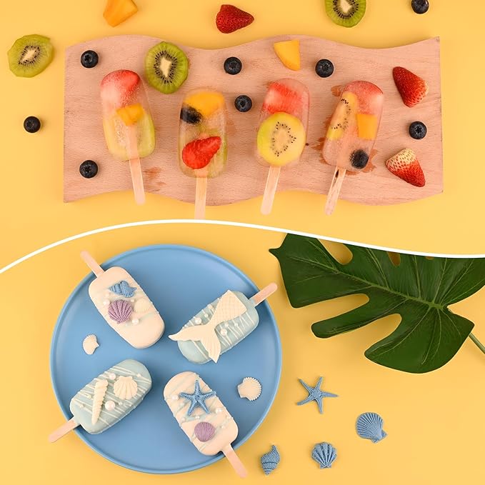 Sakolla Large Silicone Popsicle Molds Set of 3, Oval 4 Cavities Homemade Ice Pop Molds with 150 Wooden Sticks for Ice Cream, Cakesicles, Cake Pop (Blue)