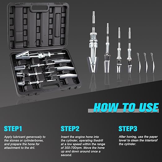 7PCS Engine Cylinder Hone Tool Set with Box, Adjustable Engine Cylinder Hone Tool Kit from Sizes 3/4" to 7" Cylinders, Engine Cylinder Grinding and Polishing Tools with 1-⅛", 3" and 4" Honing Stones