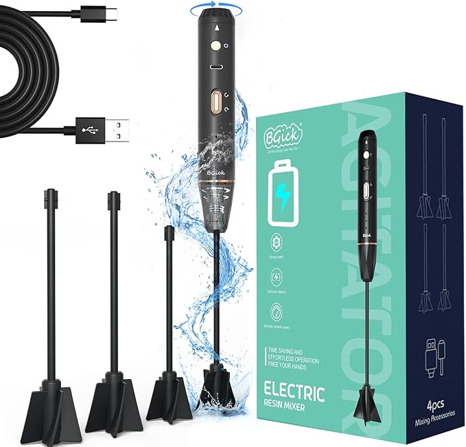 Upgraded Resin Mixer, Handheld Rechargeable Mixer with Minimizing Bubbles,Epoxy Resin Mixer for Resin, Silicone Mixing, Resin Molds, DIY Crafts (Included 4 pcs Paddles) (Black)