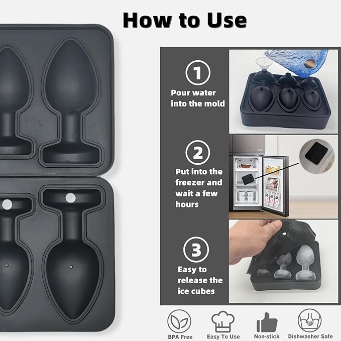 Adult Ice Cube Mold, Novelty Ices Cube mold Fun Shapes with Lid, Ice Maker for Whiskey,Cocktails,Party（Black）