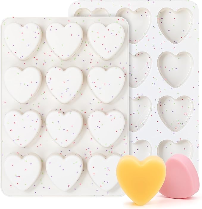 2 Inch Small Heart Shaped Silicone Molds for Chocolate, Candy, Cake, Soap (Set of 2, Cream)