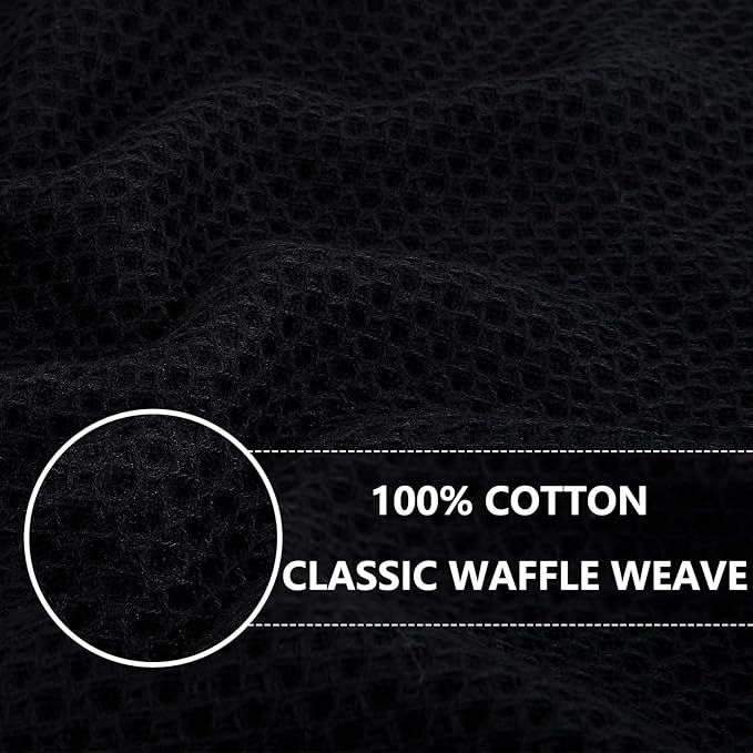 Homaxy 100% Cotton Waffle Weave Kitchen Dish Towels, Ultra Soft Absorbent Quick Drying Cleaning Towel, 13 x 28 Inches, 18-Pack, Black