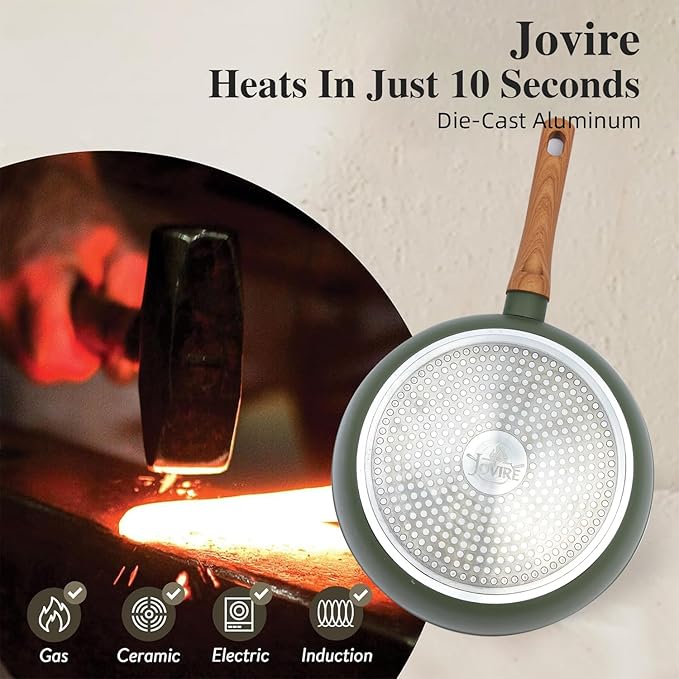 8.5 & 10.25 Inch Nonstick Frying Pan Skillet, 4mm Thick Aluminum Cookware with PFOA-Free Non-Toxic Coating, Induction Compatible, Dishwasher Safe, Bakelite Handle for Eggs & Pancakes, Green