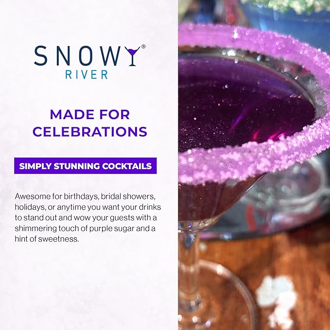 Snowy River Purple, Cocktail & Margarita Sugar Rimmer - Vibrant Color Glass Rimming Sugar with Medium Crystal Texture - 16oz