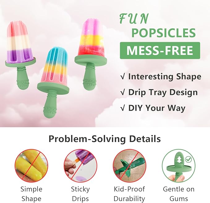 Silicone Popsicle Molds for Toddlers, 6-Cavity x 2oz Food-Grade Ice Pop Mold, Reusable DIY Fresh Fruitsicle Frozen Treats Maker (GREEN)