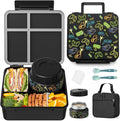 Kids Bento Lunch Box with Thermos, Leakproof Toddler Bento Box with 9 OZ Insulated Food Jar, Lunch Bag & Utensils 3 or 4 Compartment Container for School Girls Boys