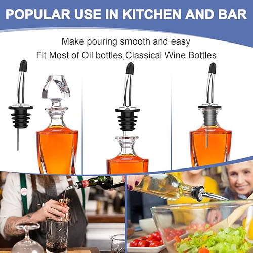 36-Pack Stainless Steel Pour Spouts for Liquor Bottles, Oil, Vinegar, and Wine – Liquor Bottle Pourers with Rubber Dust Caps – Bar Pourers for Bartending