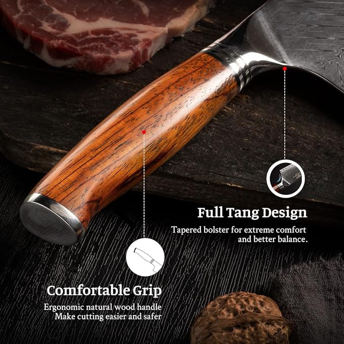YARENH Professional Chef Knife, Cleaver Knife 7 Inch, 73 Layers Damascus Stainless Steel, Full Tang Natural Sandalwood Handle, with Gift Box