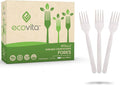 100% Compostable Forks - 140 Large Disposable Utensils (7 in.) Eco Friendly Durable and Heat Resistant Alternative to Plastic Forks with Convenient Tray by Ecovita
