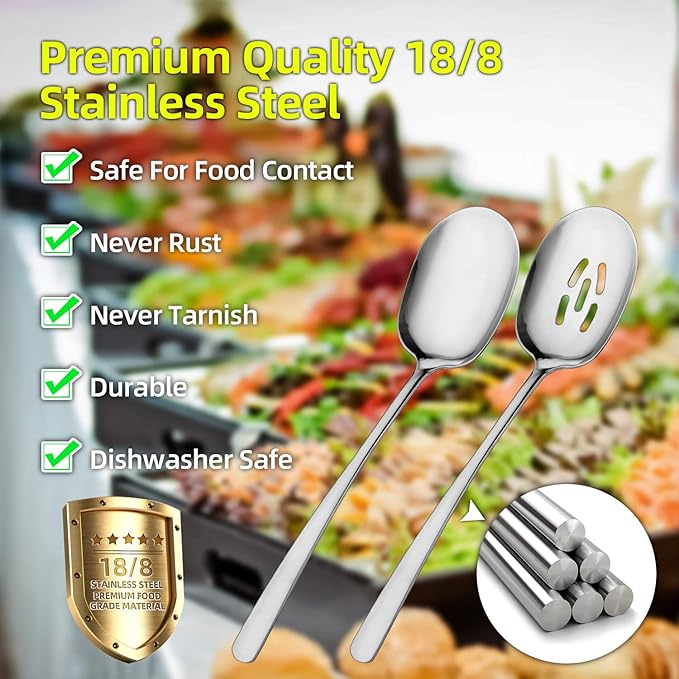 SOLEADER Extra Large Slotted Serving Spoon, 12 Inch Stainless Steel, Slotted Spoons for Cooking, Buffet Silverware, Dishwasher Safe, Pack of 12