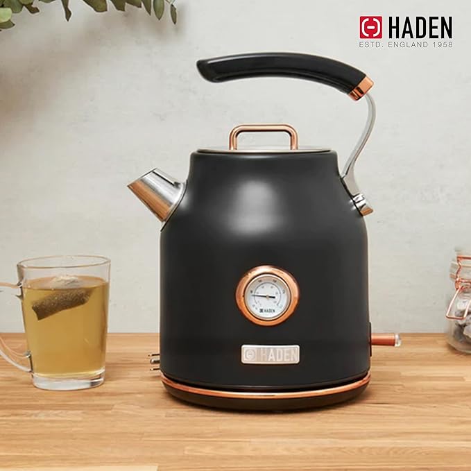 Haden Dorset 1.7 Liter Stainless Steel Electric Kettle with 360-Degree Base Bundled with 4 Slice Wide Slot Stainless Steel Toaster, Black & Copper