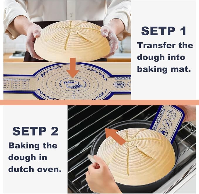 Silicone Bread Sling for Dutch Oven, 2 Pack (8" & 10" Round) – Non-Stick & 500°F Heat Resistant Sourdough Mat, Easy to Clean, Reusable Food-Grade Sourdough Slings - Fits 5–7 qt Dutch Ovens