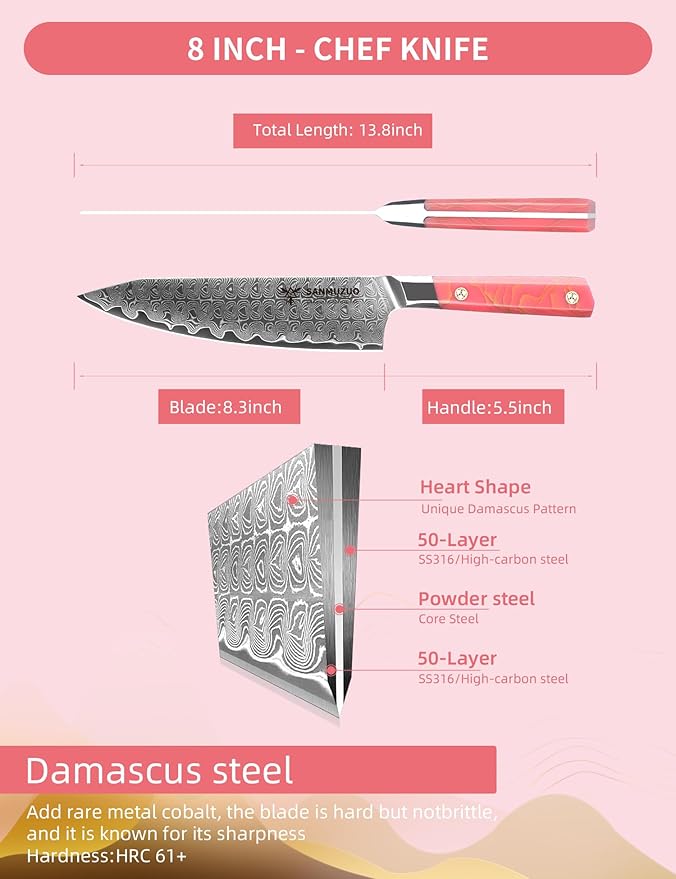 Kitchen Chef Knife 8 Inch, Professional Kitchen Knife, Ultra Sharp Damascus Powder Steel with Full-tang Resin Handle, SHENG Series