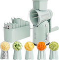 ZHANG XIAO QUAN SINCE 1628 5-in-1 Interchangeable Blades Rotary Cheese Grater Hand Crank, Cheese Shredder Mandoline Vegetable Julienne Slicer Cutter Nut Chopper with Anti-Slip Base, Green