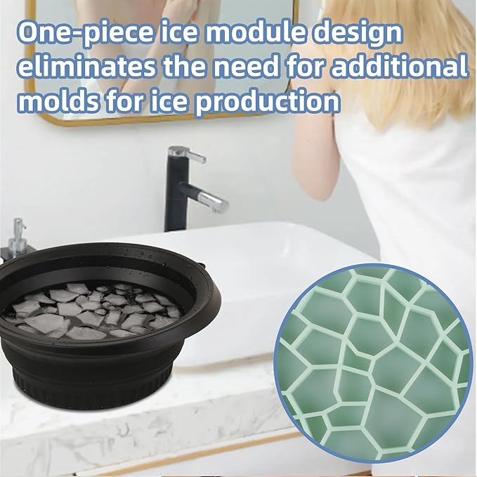 Face Bowl for Ice With Built-in Ice Tray, Collapsible Silicone Ice-Bath Face Bowl, Small Reusable Face-Ice Plunge Bowls, Perfect for Home Use, Camping, Travel (Green)