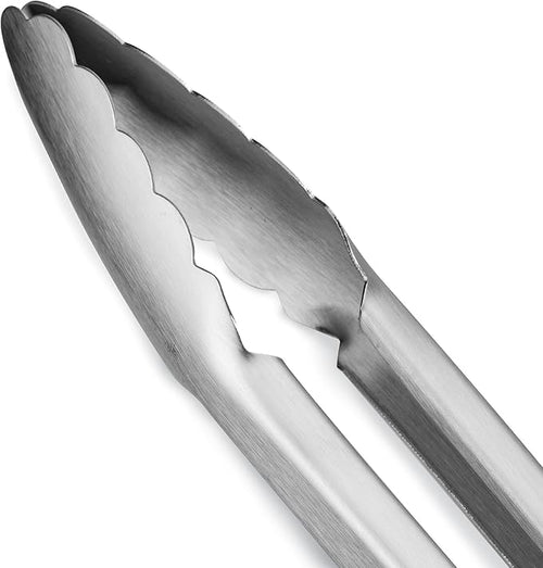 304 Stainless Steel Kitchen Cooking Tongs, 14" and 16" Set of 2 Sturdy Grilling Barbeque Brushed Locking Food Tongs with Ergonomic Grip, Grey