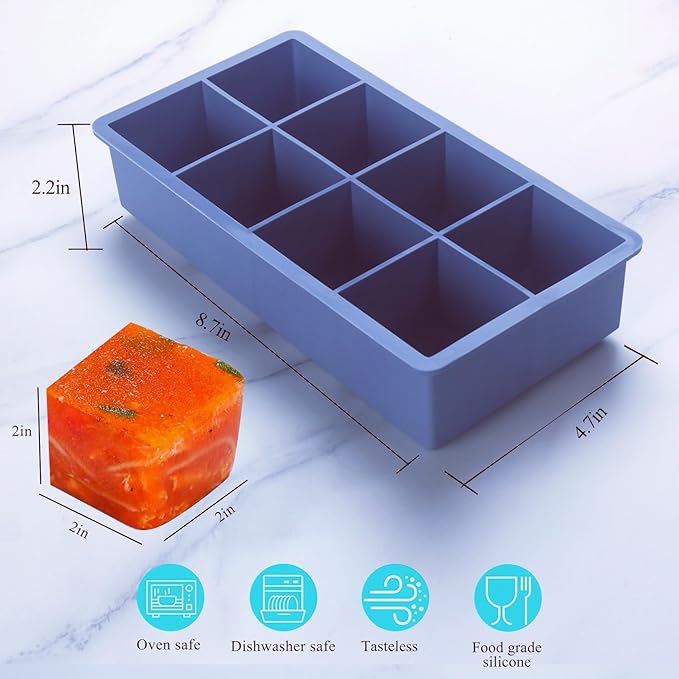 1/2 Cup Silicone Freezer Tray With Lid - Silicone Freezer Molds 2-Pack For meal prep & freezing of various sauces and other dishes, makes 16 perfect 1/2 cup portions cubes (Blue 2 Pack)