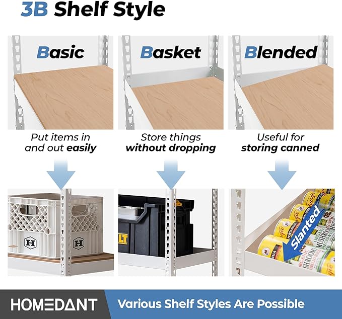 HOMEDANT 5 Tier Laminated White Boltless Metal Shelving Unit Adjustable Garage Storage Utility Rack Heavy Duty Shelves Organization Multipurpose Shelf Warehouse Pantry 28" W x 12.3" D x 59.5" H 4Pack