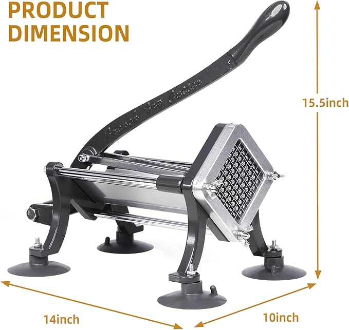 French Fry Cutter Commercial Potato Slicer with Suction Feet Complete Set, Includes 1/4", 3/8",1/2", Gray