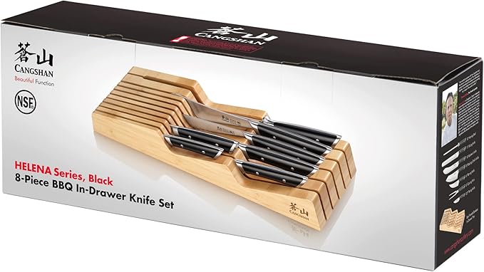 Cangshan HELENA Series German Steel Forged BBQ Knife Set (Black, 8-Piece In-Drawer Set)