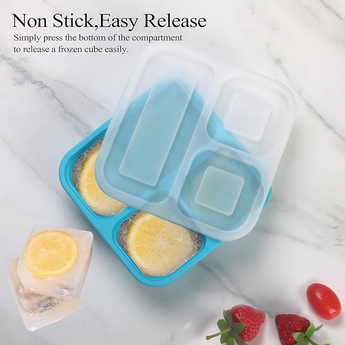 BPA-Free Silicone Freezer Molds, Leak Proof Stackable,1/2-Cup and 1-Cup Portion Control Soup Cubes Freezer Tray with Lids for Meal Prep, Broth, Stews, Leftovers(Blue 4 Pack)