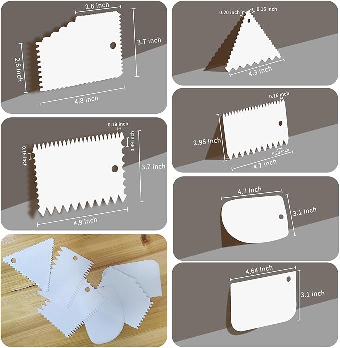 Cake Scraper, Cake Smoother Scraper Set, Dough Scraper Icing Scraper Polisher Tool, Cake Decorating Comb, Icing Smoother Plastic Sawtooth Cake Icing Kitchen Baking Cake Edge (white)