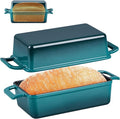 P&P CHEF 2 In 1 Enameled Cast Iron Loaf Pan with Lid, 9 x 5 Inch Bread Loaf Pans for Baking Homemade Sourdough Bread, Meatloaf, Toast, Cake, Nonstick & Healthy & Sturdy, 2 Piece Set - Dark Green