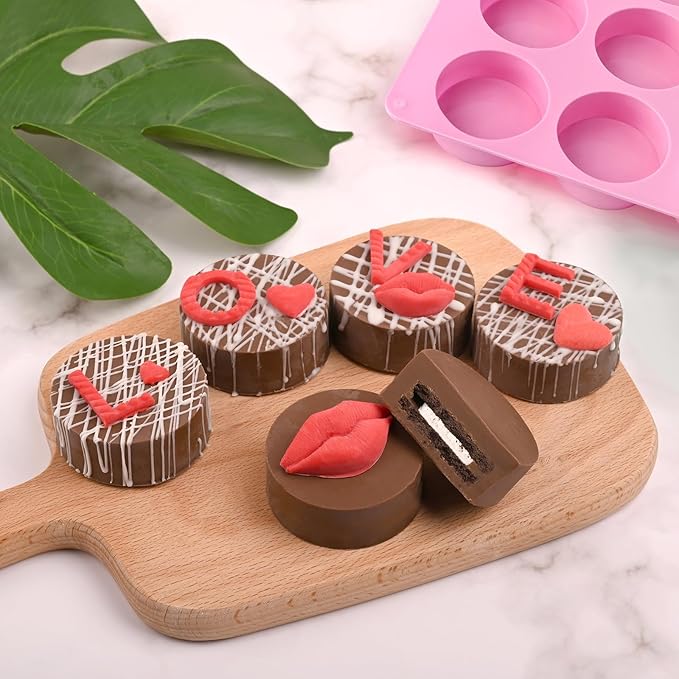 Actvty Round Chocolate Cookie Molds, 3 Pieces 12-Cavity Cylinder Chocolate Silicone Molds for Covered Oreo, Cookies Candy Jelly Mini Cakes and Muffin Baking(Pink)