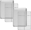 Baking Sheet with Cooling Rack Set [2 Sheets + 2 Racks], Deedro Stainless Steel Cookie Half Sheets Baking Pan Oven Tray with Rack, 12 x 10 x 1 Inch, Heavy Duty, Non-toxic, Dishwasher Safe